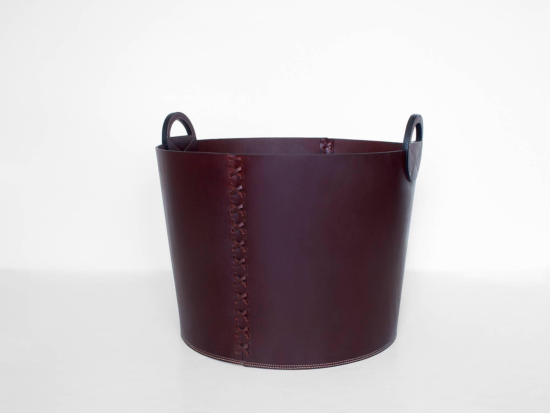 American Craftsman Leather Bushel Basket with White Oak or Aromatic Cedar Bottom For Sale