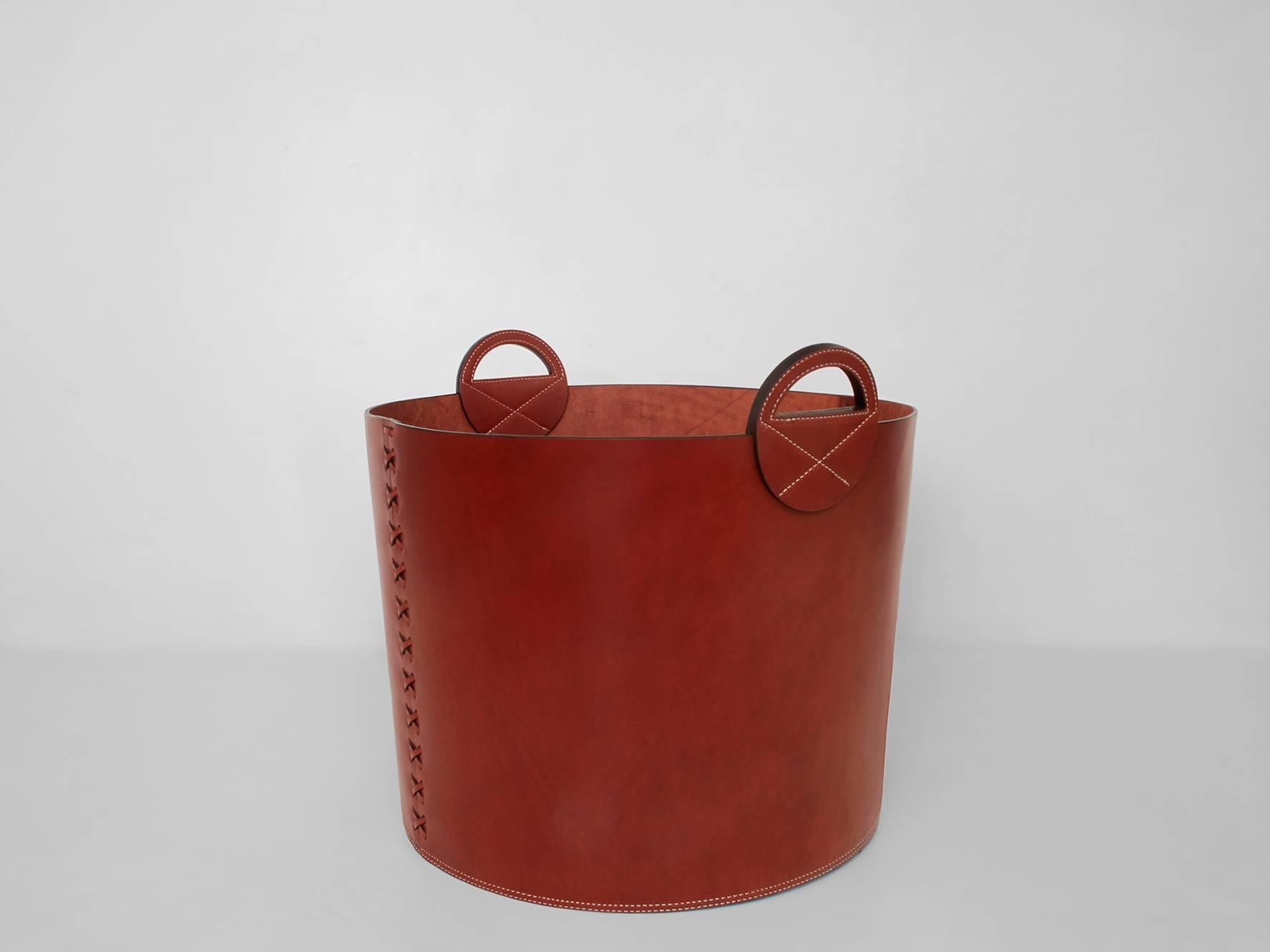 American Leather Bushel Basket with White Oak or Aromatic Cedar Bottom For Sale