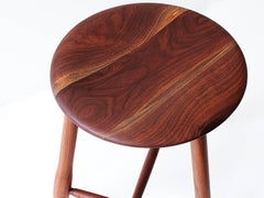 Swell Counter Stool, Turned Leg and Brass Stool