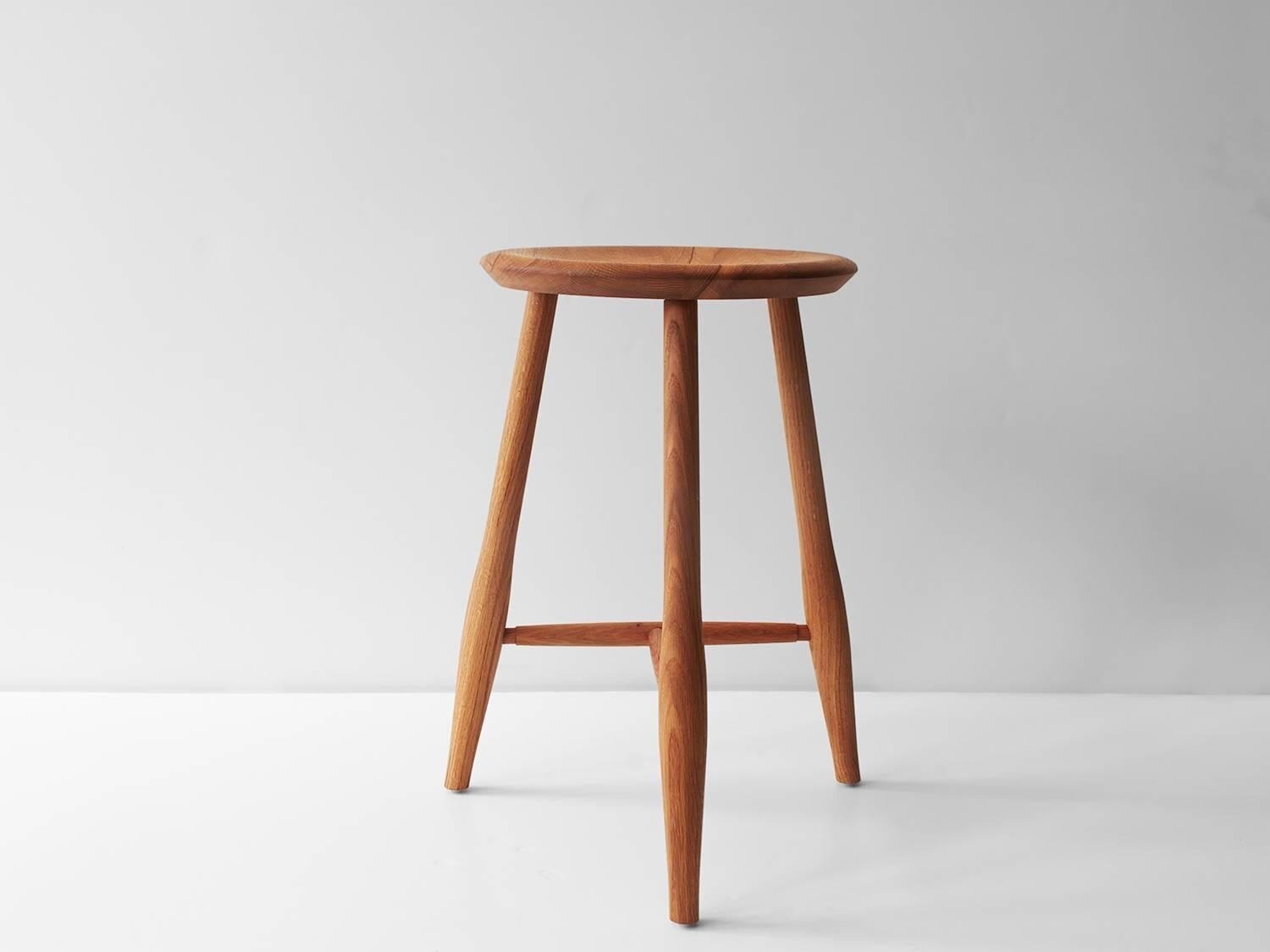 American Swell Counter Stool, Turned Leg and Brass Stool For Sale