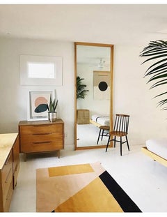 Turmeric and Blush Modernist Carpet, Flat-Weave Dhurrie Rug in Handwoven Cotton