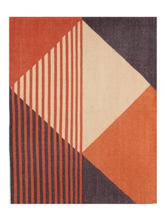 Tantuvi Art Deco Modernist Carpet, Flat-Weave Dhurrie Rug in Handwoven Cotton