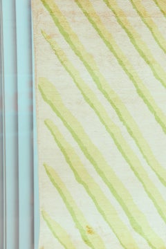 Tantuvi Lemon Line Silk Modernist Carpet, Hand-Knotted Rug with Wool Backing
