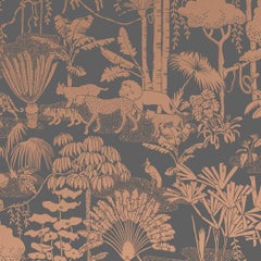 Carta da parati serigrafata Jungle Dream in Glint 'Metallic Copper on Charcoal' (rame metallico su carbone)