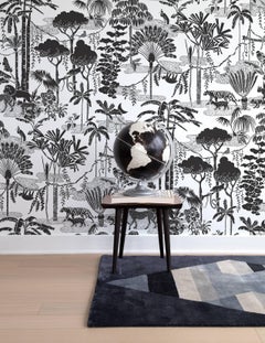 Jungle Dream Designer Wallpaper in Charcoal 'Black and White'