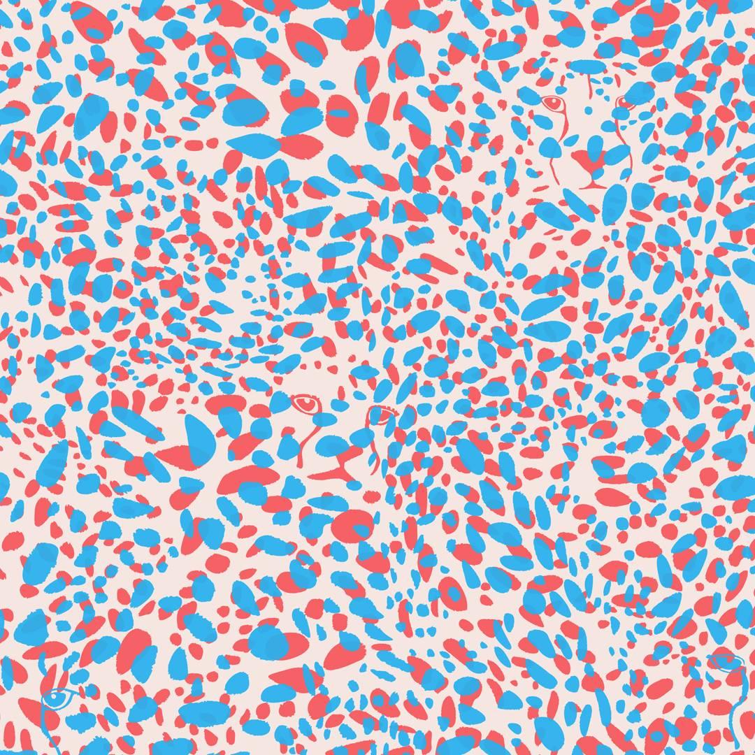 Papel pintado de diseño Cheetah Vision en color caramelo 'Rojo, azul y colorete' en venta