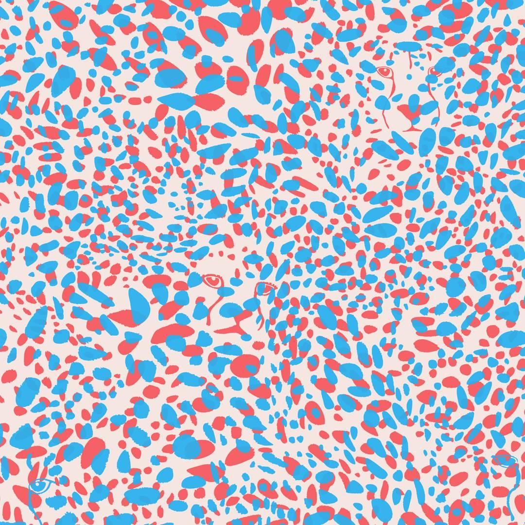 Papier peint Cheetah Vision Designer en couleur bonbons rouges, bleus et bleus en vente