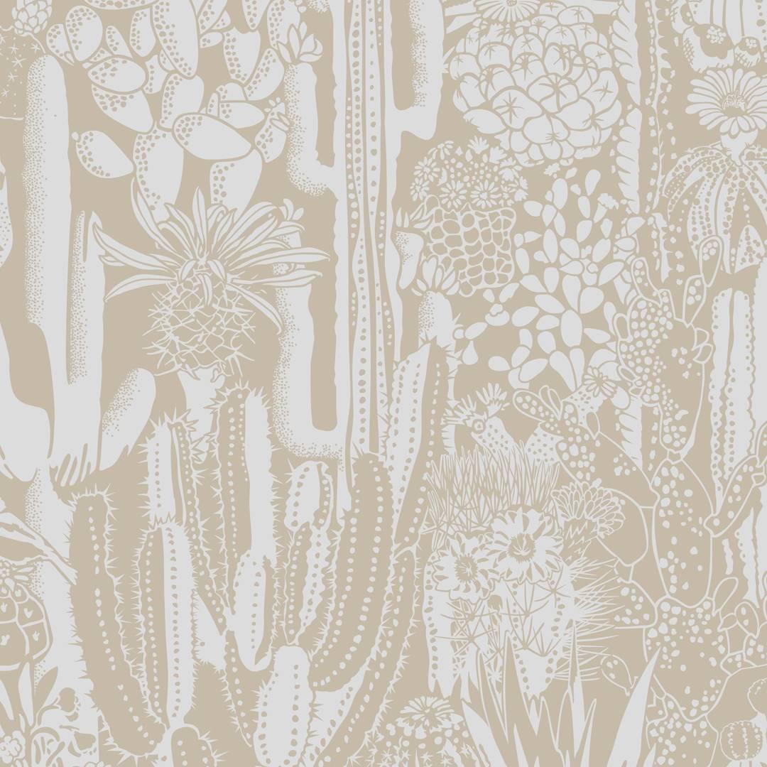 Cactus Spirit Designer Wallpaper in Desert 'Soft White and Oatmeal'