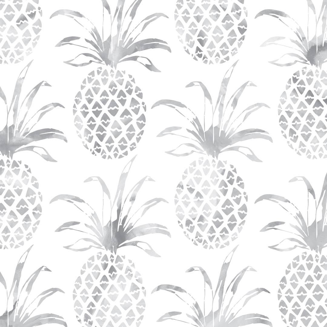 Piña Pintada Designer Wallpaper in Gull 'Grey and White' For Sale