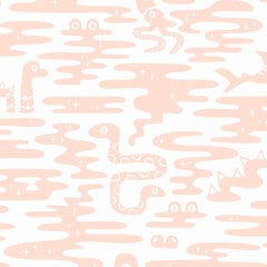 Mystic Lagoon Designer Wallpaper in Papaya 'Peach and White'