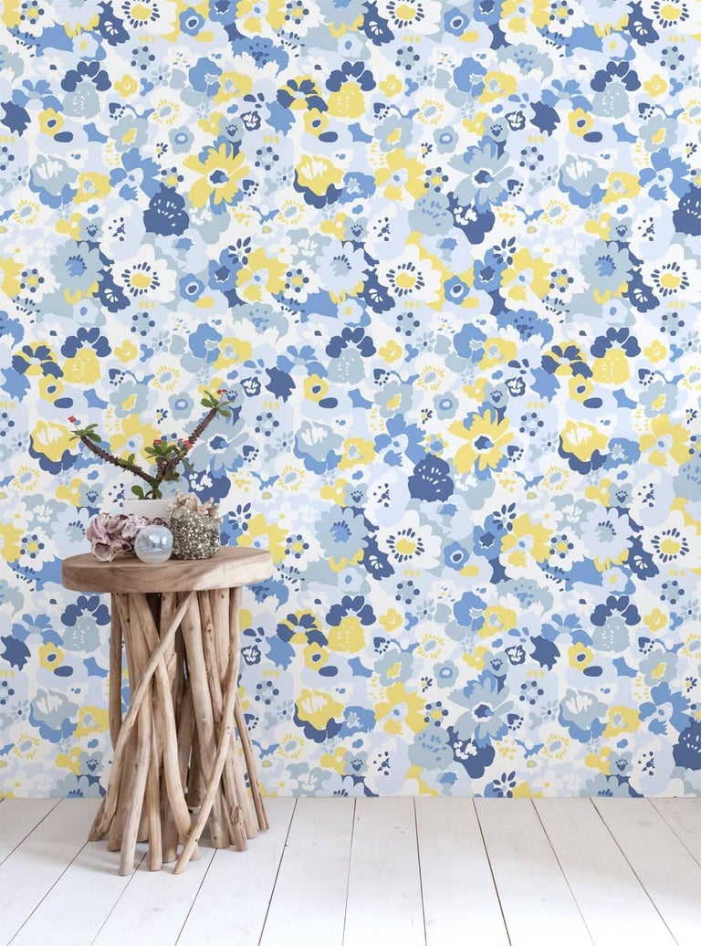Wildflower Designer Wallpaper in Color Spring 'Blues and Yellow and on