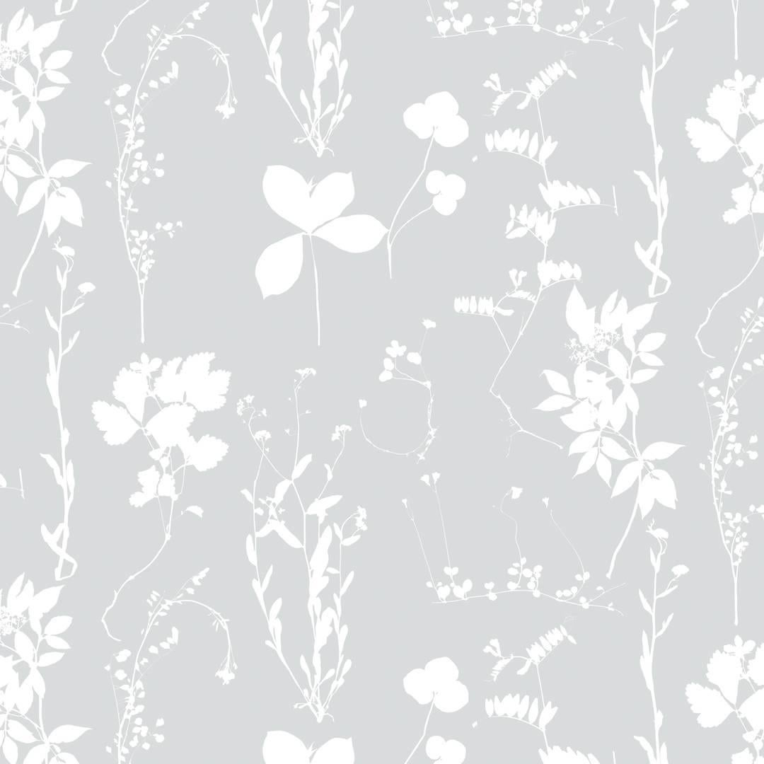 Herbario Designer Wallpaper in Dove 'White and Grey'