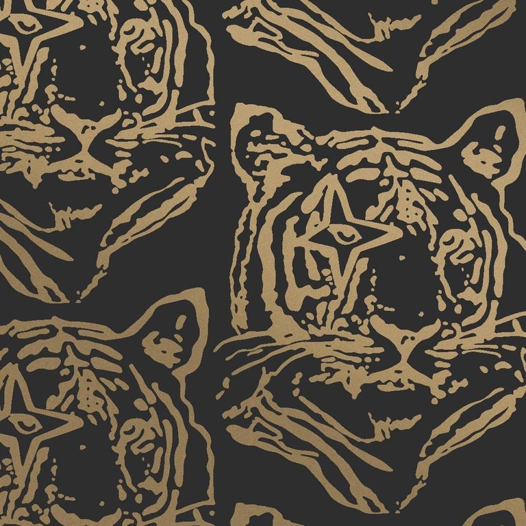 Star Tiger Designer Wallpaper In Color Eclipse Metallic Gold On