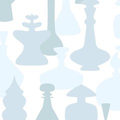 Muster Nr. 5 Designer-Tapete in Fog „Puderblau, Himmelblau, Saphir und Weiß“