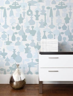 No. 5 Designer Wallpaper in Fog 'Powder Blue, Sky Blue, Sapphire and White'