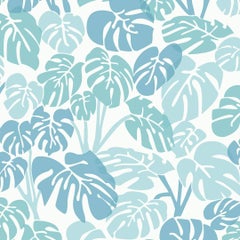 Papier peint Deliciosa en poudre bleu, turquoise et blanc