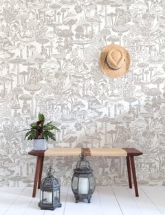 Mushroom City Designer Wallpaper in Stone 'Warm Grey and White'