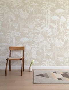 Jungle Dream Designer Wallpaper in Parchment 'White on Warm Neutral'