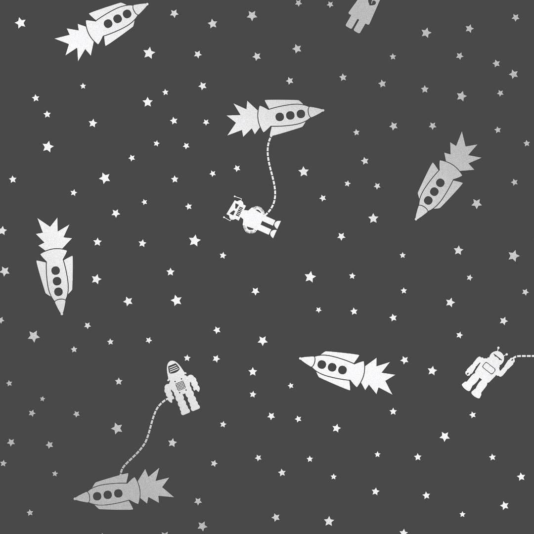 Astrobots Designer Wallpaper in Thunder 'Silver on Charcoal'
