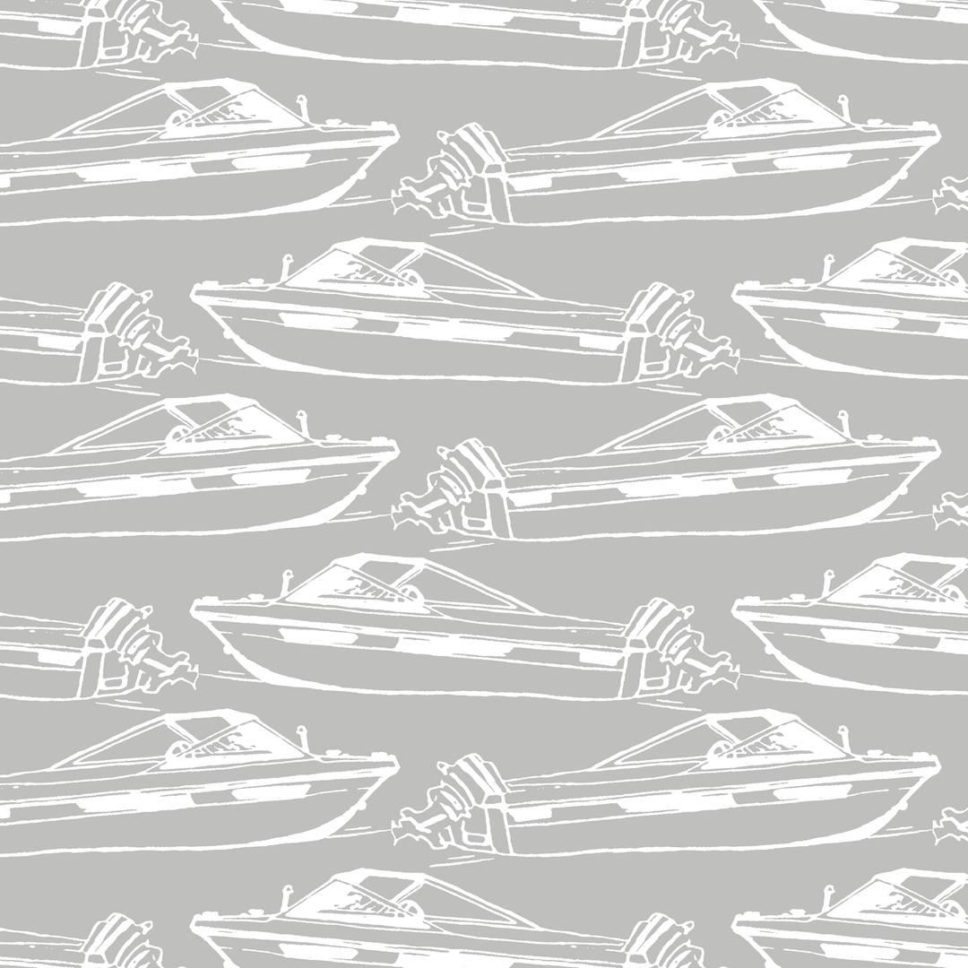 Boating Designer Wallpaper in Dolphin 'White on Grey'