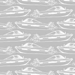 Papier peint de designer de bateaux avec dauphin blanc sur gris