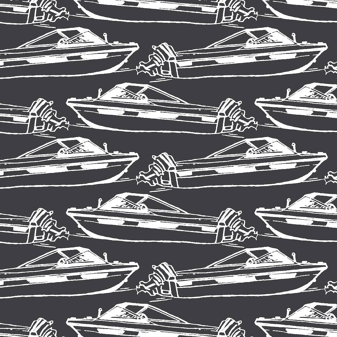 Boating Screen Printed Wallpaper in Pebble 'White on Black'