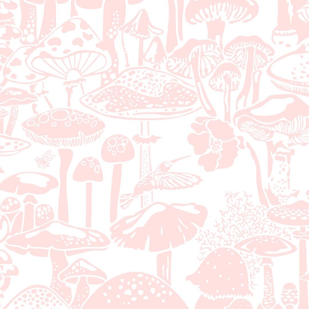 Mushroom City Designer Wallpaper in Daisy 'Pink and White' For Sale