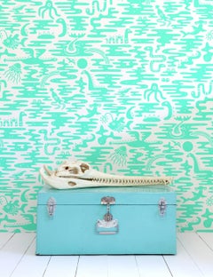 Mystic Lagoon Designer Wallpaper in Caribe 'Turquoise and White'