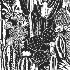 Cactus Spirit Designer Wallpaper in Contrast 'White and Black'