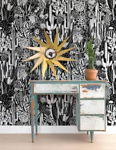 Cactus Spirit Designer Wallpaper in Contrast 'White and Black'