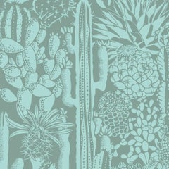 Antique Cactus Spirit Designer Wallpaper in Sage 'Mint and Frost Green'