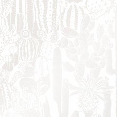 Papel pintado de diseño Cactus Spirit en niebla 'Nacarado sobre blanco'.