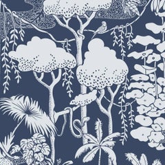 Jungle Dream Designer-Tapete in Lune 'Pale Grau und Marineblau'