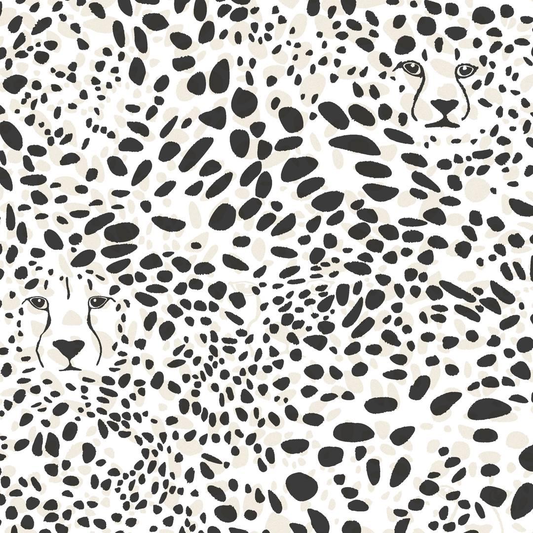 Papier peint Cheetah Vision Designer en Haze noir, gris pâle et blanc en vente