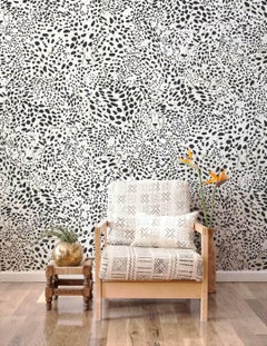 Cheetah Vision Designer Wallpaper in Haze 'Black, Pale Grey and White'