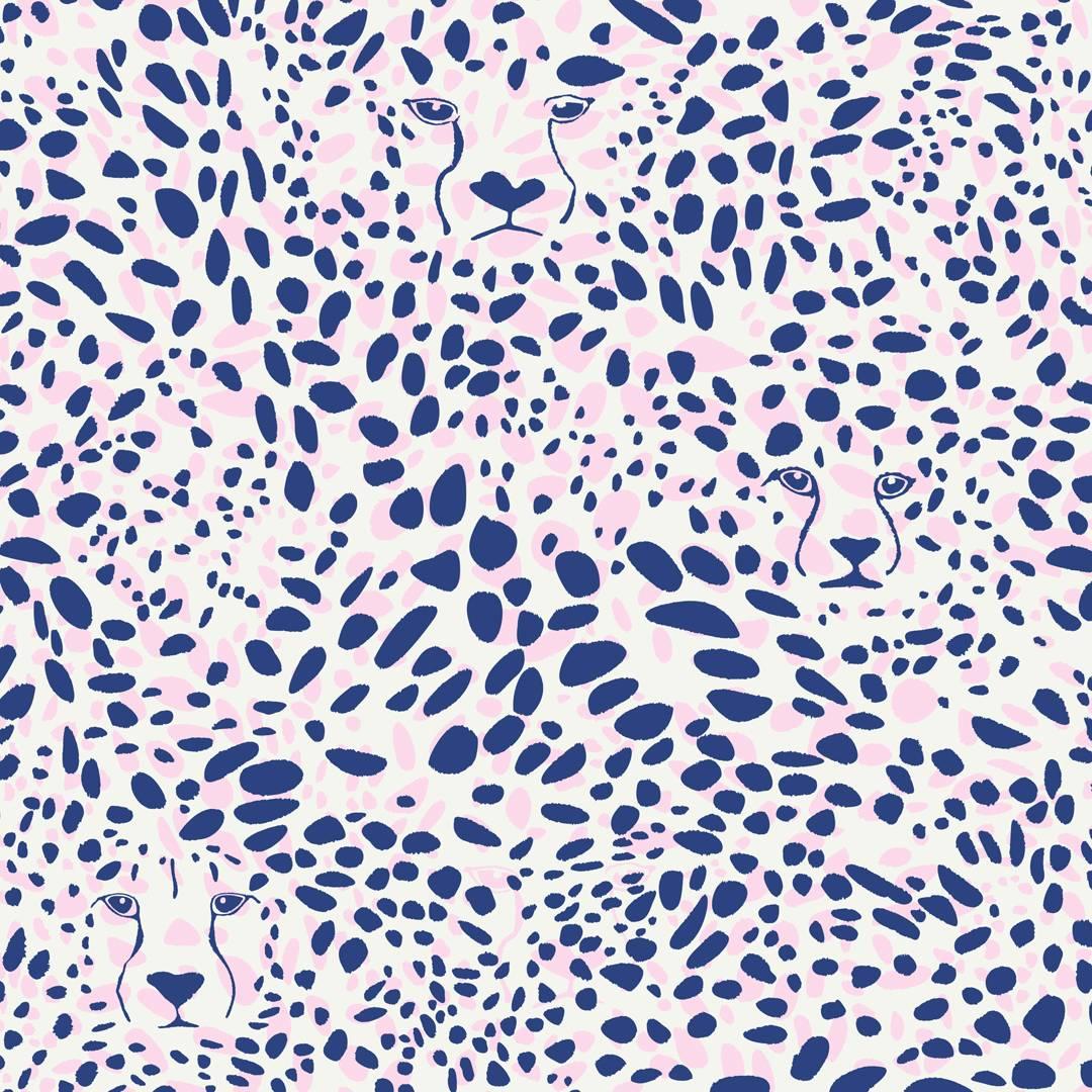 Cheetah Vision Designer Wallpaper in Daydream 'Navy, Pink and White' For Sale