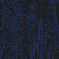 Cactus Spirit Designer Wallpaper in Cloak 'Indigo and Black'