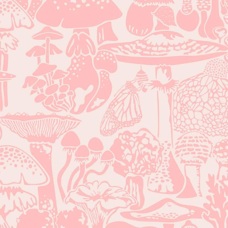 Mushroom City Designer Wallpaper In Color Eraser Pink On Blush For Mushroom City Designer Wallpaper In Color Eraser Pink On Blush