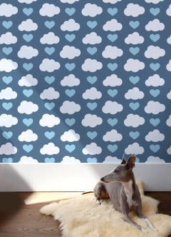 Loveclouds Designer Wallpaper in Prep 'Blue, White and China Blue'