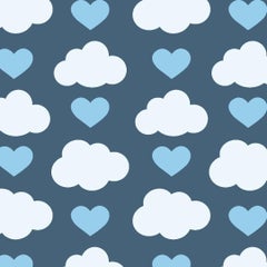 Vintage Loveclouds Designer Wallpaper in Prep 'Blue, White and China Blue'