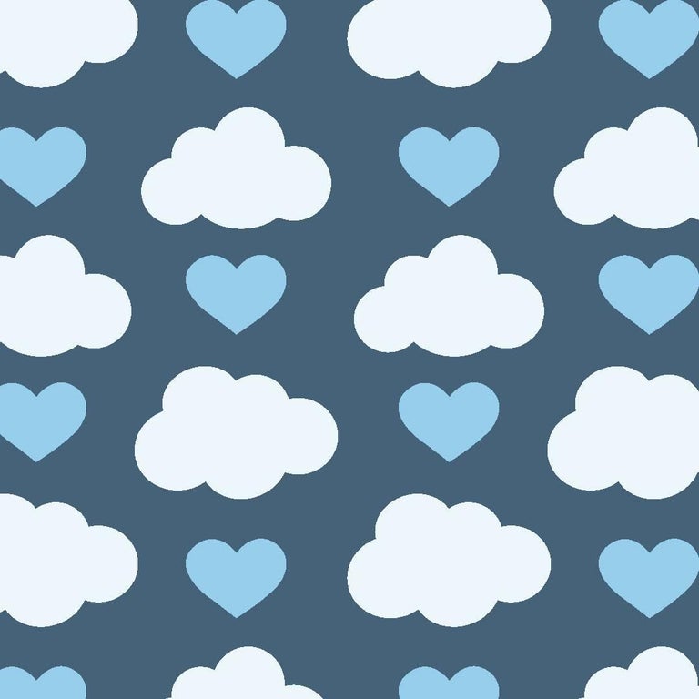 Loveclouds Designer Wallpaper In Prep Blue White And China Blue Loveclouds Designer Wallpaper In Prep Blue White And China Blue