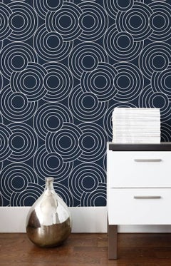 Crop Circles Designer Wallpaper in Midnight 'White and Deep Navy'