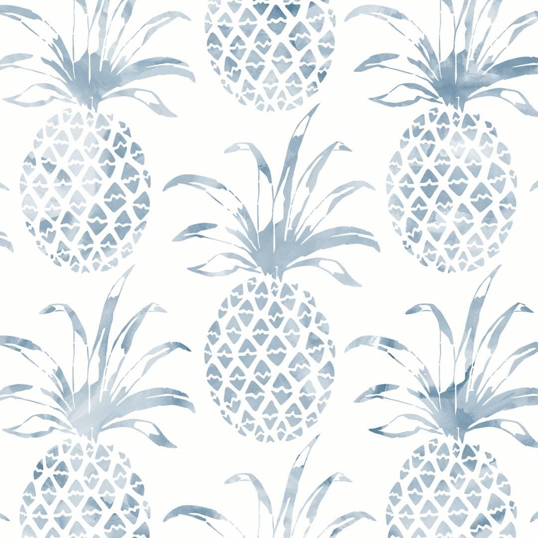 Piña Pintada Designer Wallpaper in Quay 'Blue-Grey and White' For Sale