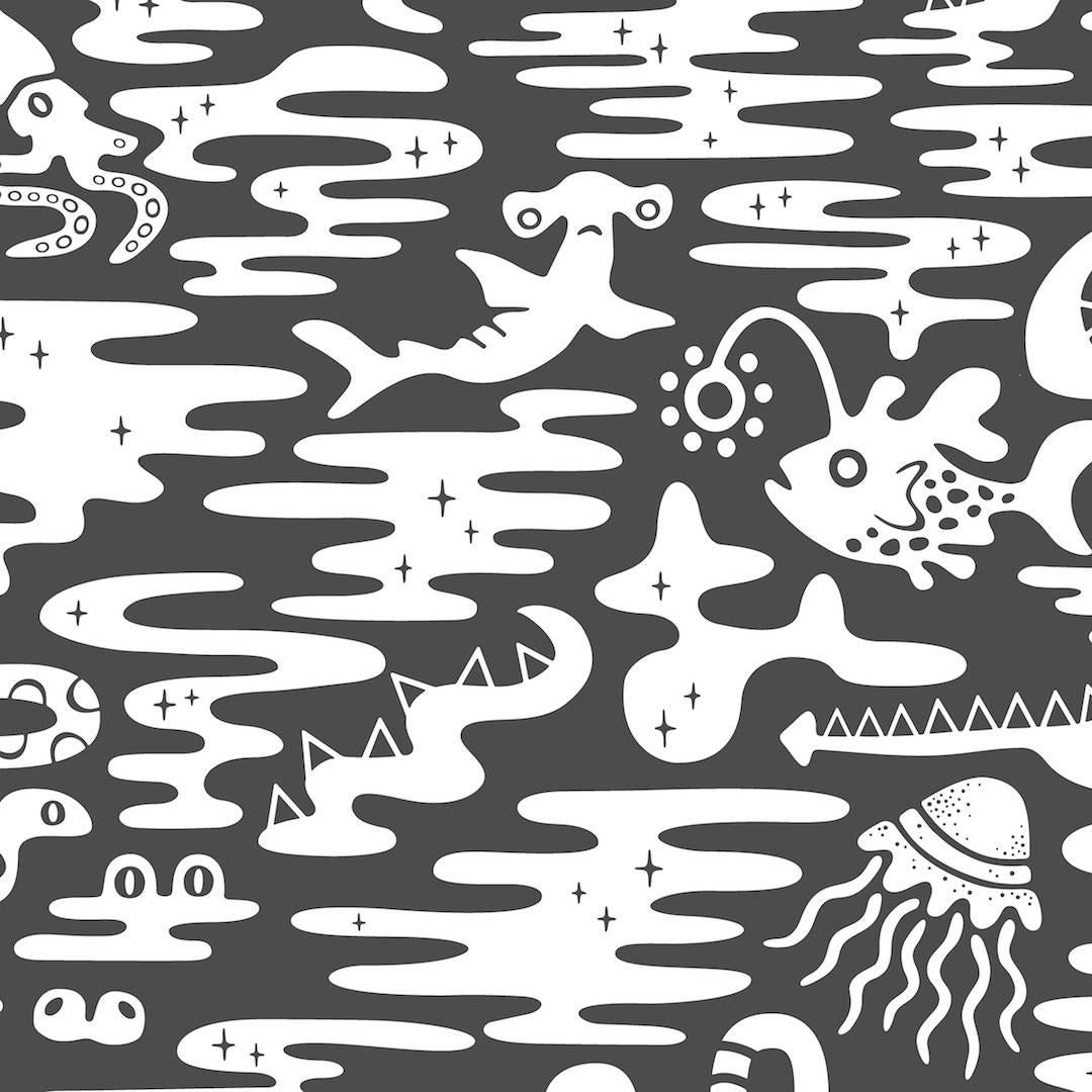 Mystic Lagoon Designer Wallpaper in Chalk 'White and Charcoal'