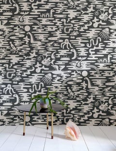 Mystic Lagoon Designer Wallpaper in Chalk 'White and Charcoal'
