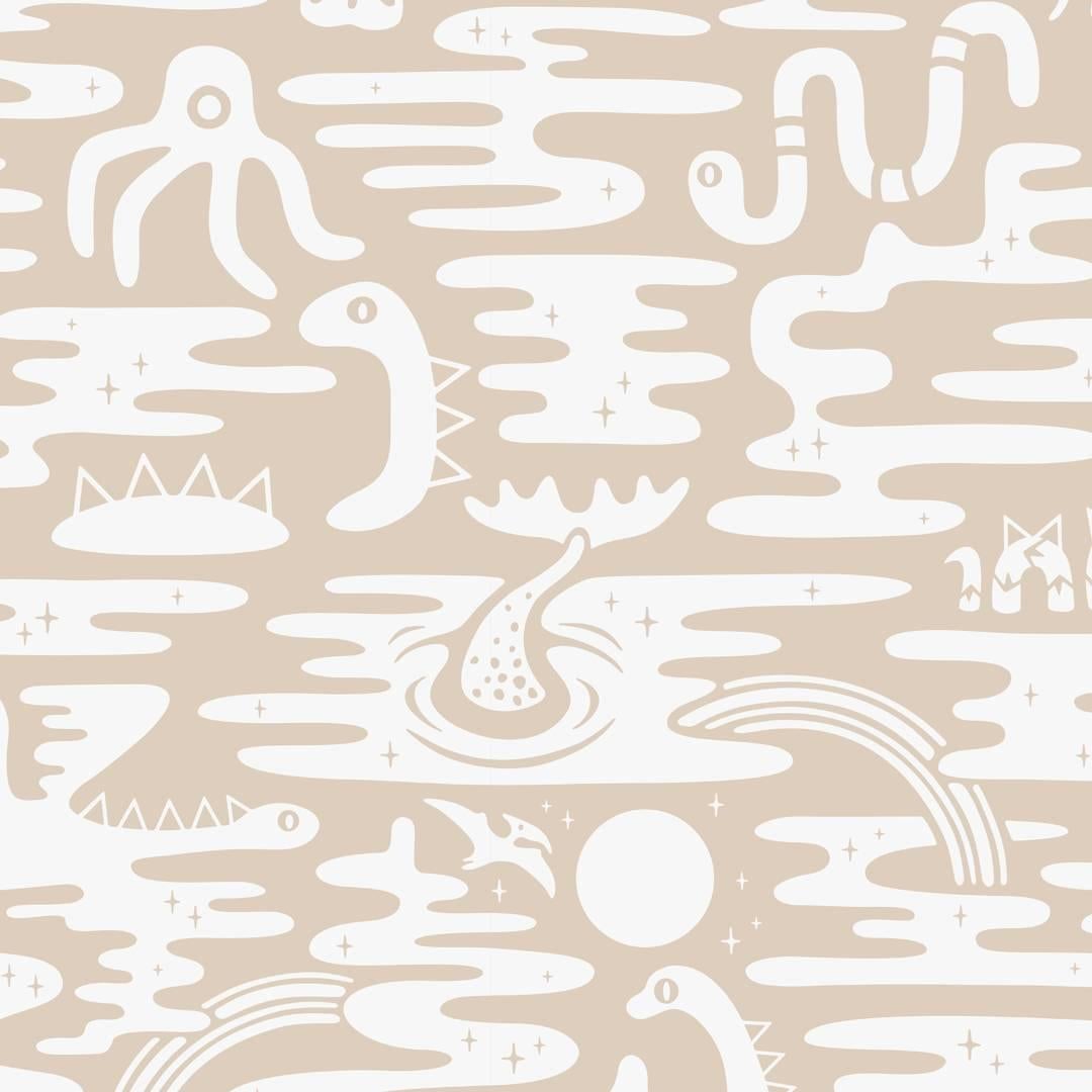 Mystic Lagoon Designer-Tapete in Wüstenweiß und hafermehlfarben