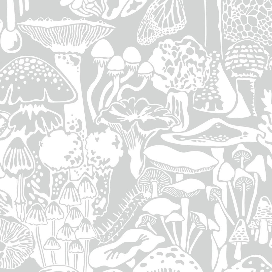Mushroom City Designer Wallpaper in Heather 'White and Grey'