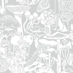 Papier peint de créateur Mushroom City en cuir blanc et gris