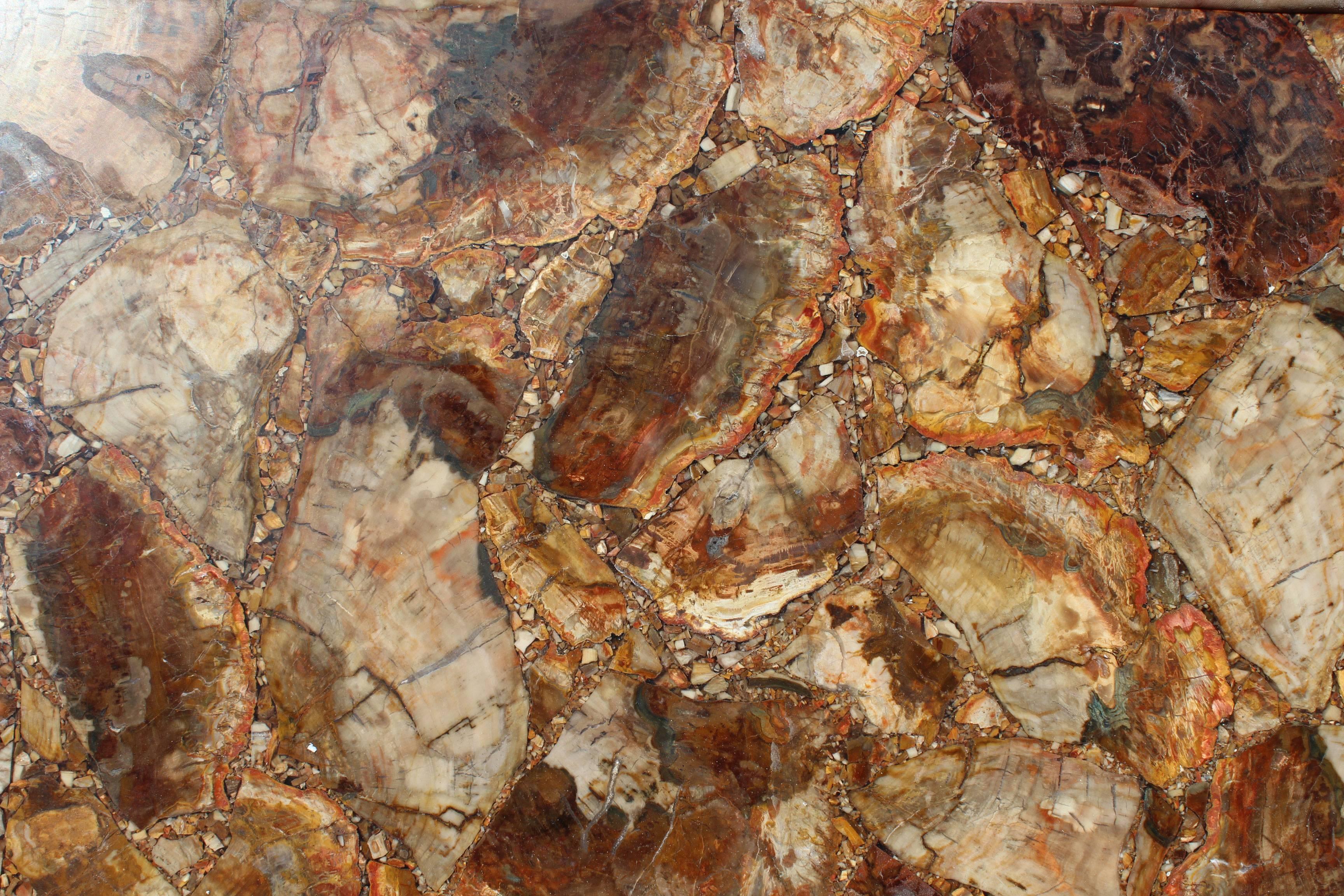 Mosaic of tree fossils make up this luxurious Italian Pietre Dure inspired table top.