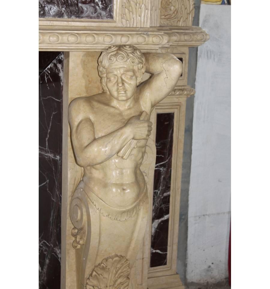 Monumental Neoclassical Two-Story Egyptian and Alicante Marble Fireplace Mantle 1